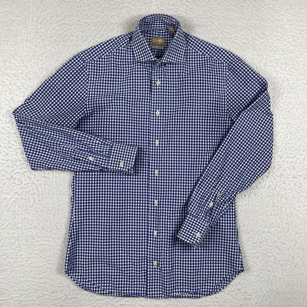 Gitman Bros Shirt Mens 15.5-34 Blue Gingham Check Vintage USA Workwear Casual